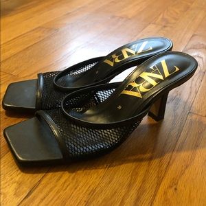 Zara bloggers fave mesh squared toe black sandals NWOT only tried on in house